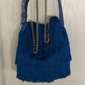Christian Louboutin Cobalt Blue Fringe Crossbody with Chain and Leather Strap